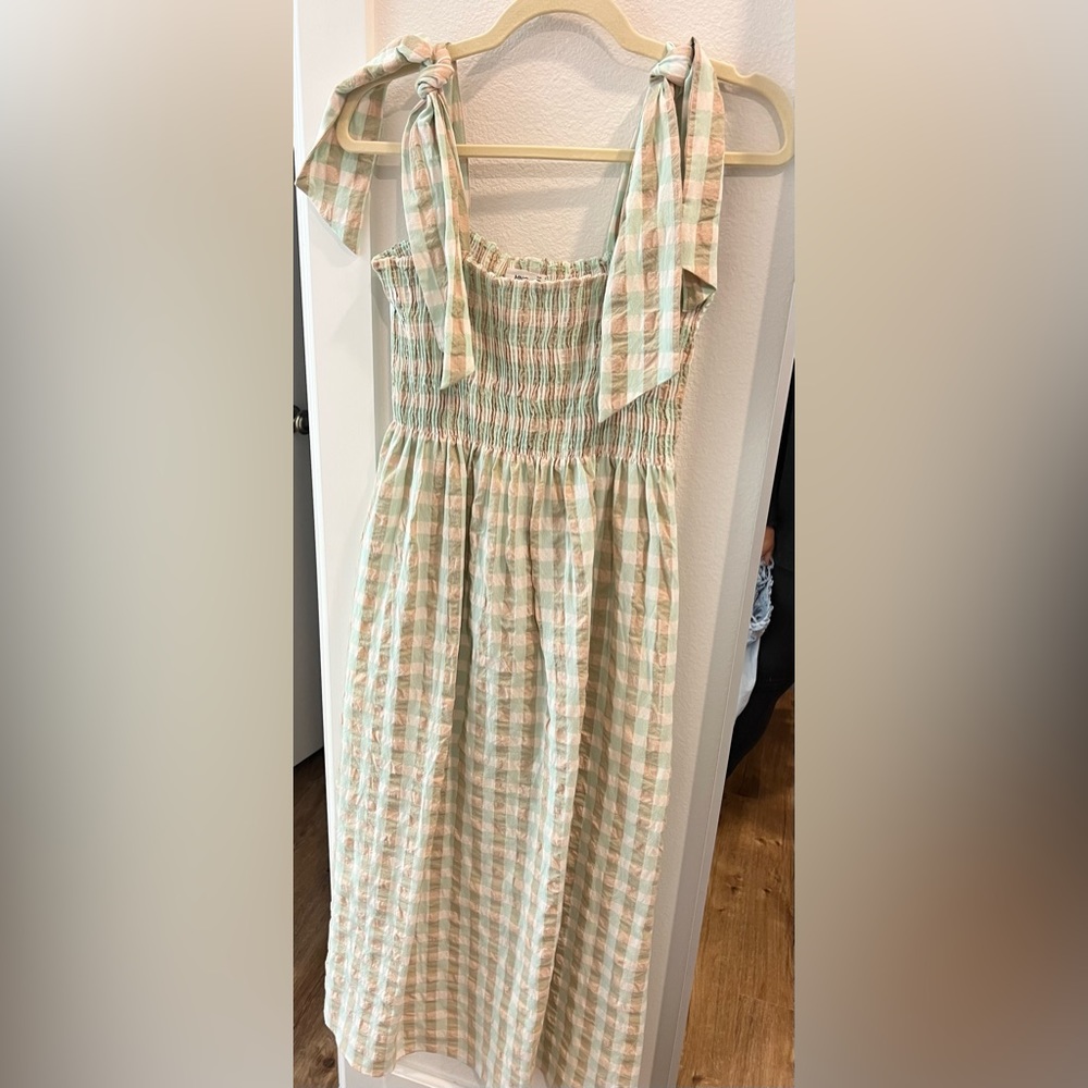 Smocked Tie-Shoulder Maxi Dress in Mint & Cream